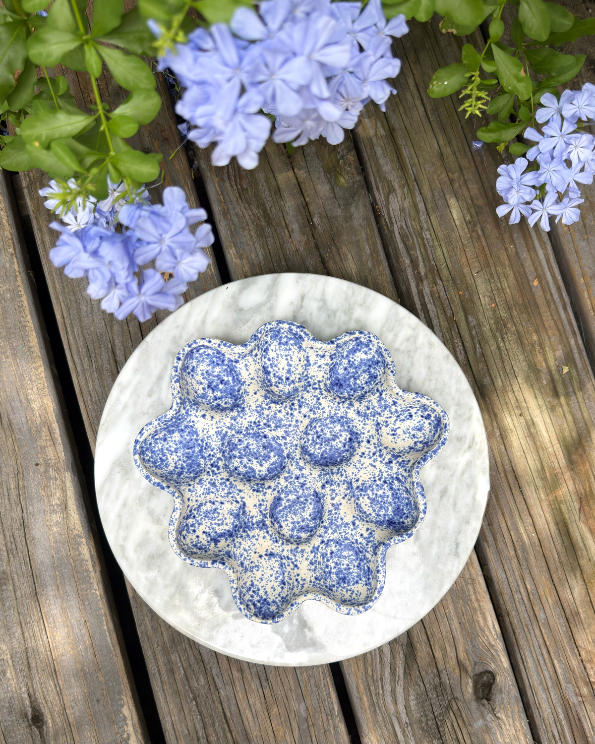 Blue Speckle Deviled Egg Plate