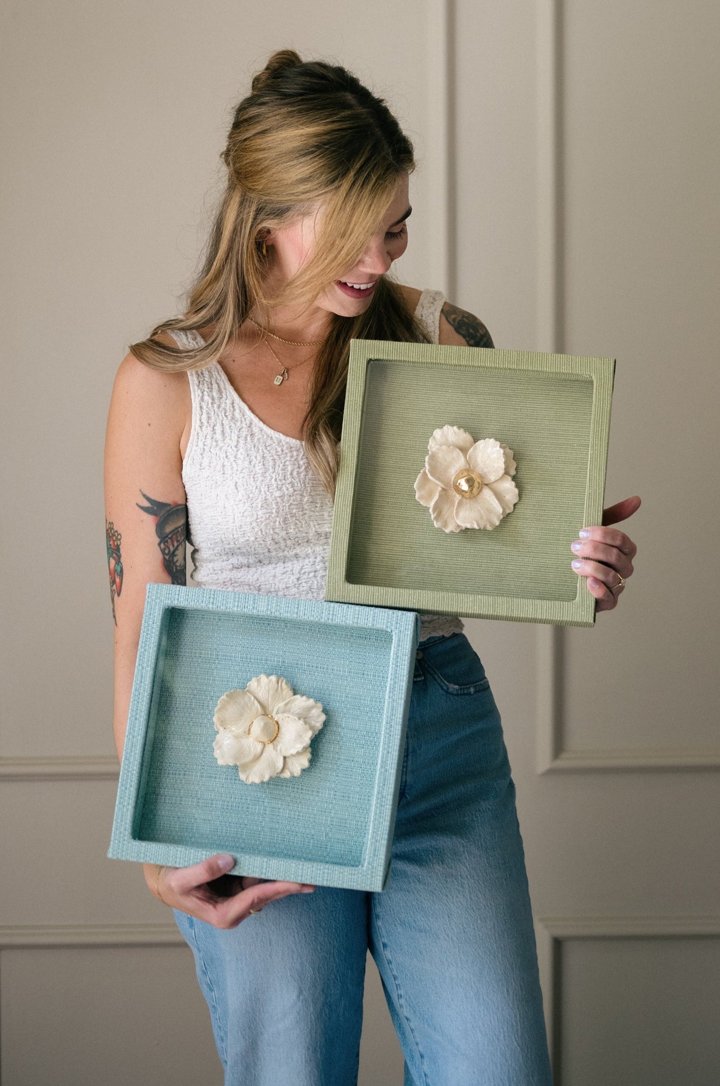 fabric framed ceramic magnolia