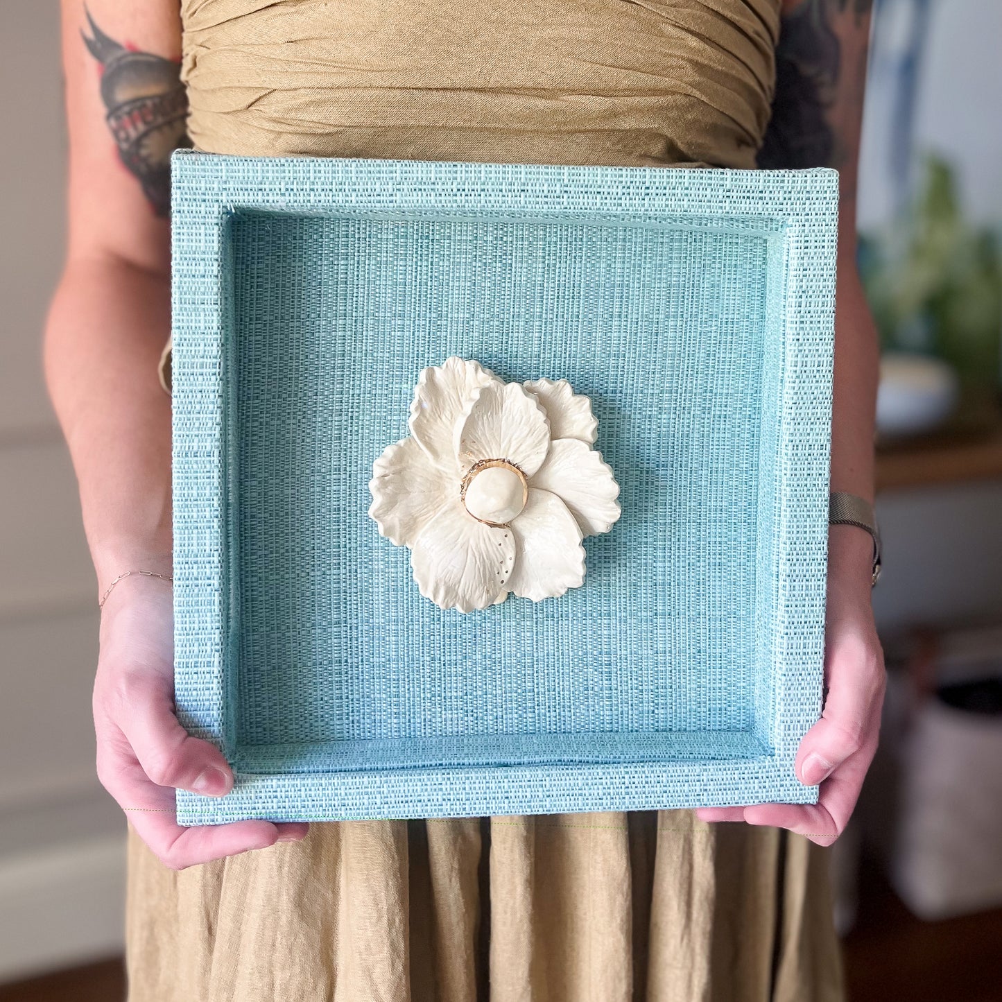 fabric framed ceramic magnolia