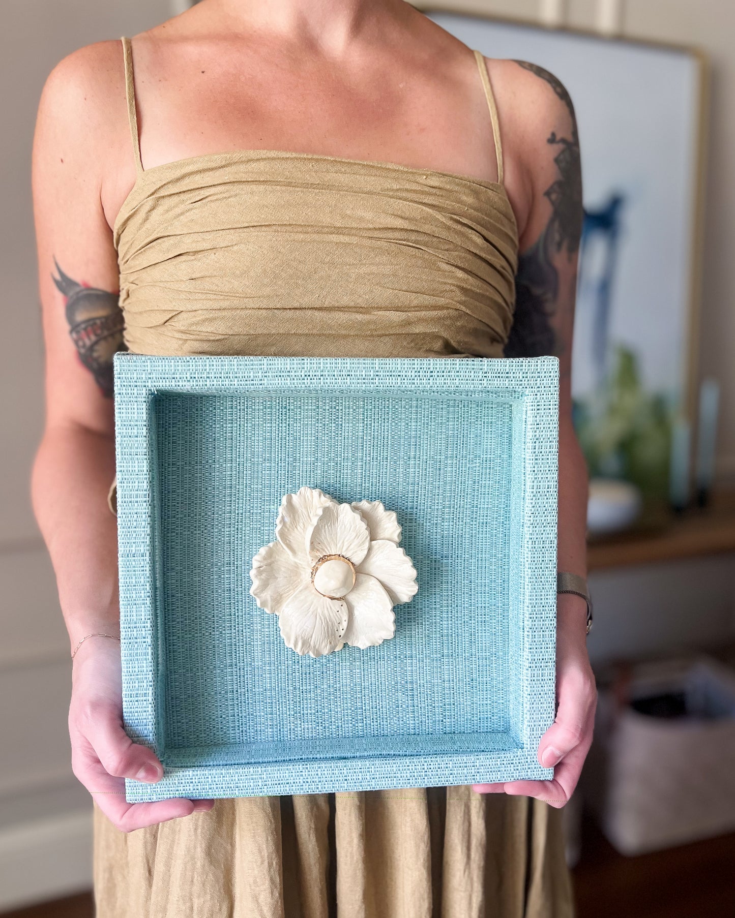 fabric framed ceramic magnolia