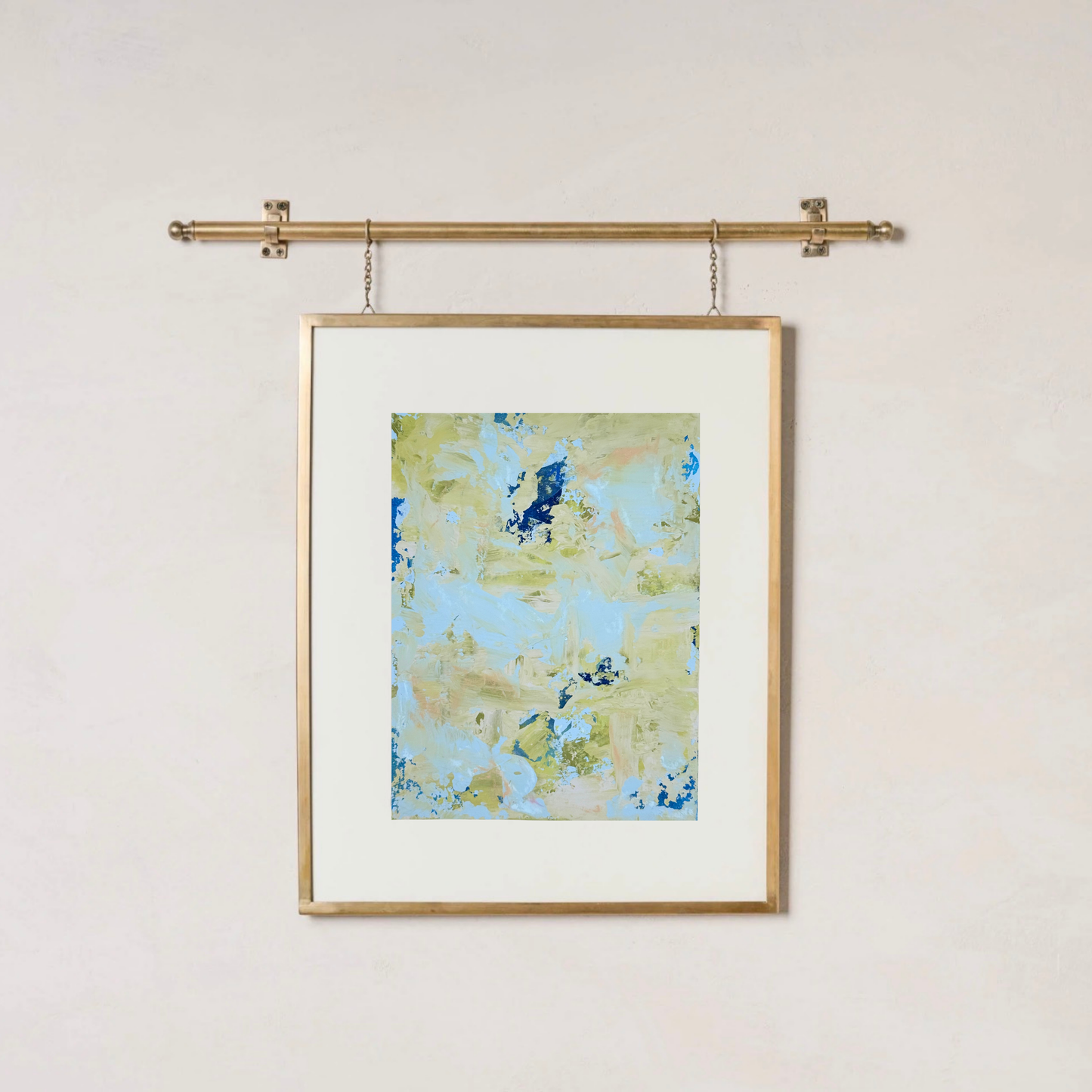 Soft Landing by Esqué Creates — two 6x8 original abstract paintings in soft green and blue. Hand-painted mixed media artwork, unframed and perfect for modern, serene interiors.